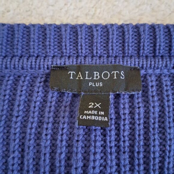 Talbots Women's Size 2X Blue Patch Pocket Crewneck Knit Sweater - Picture 6 of 11